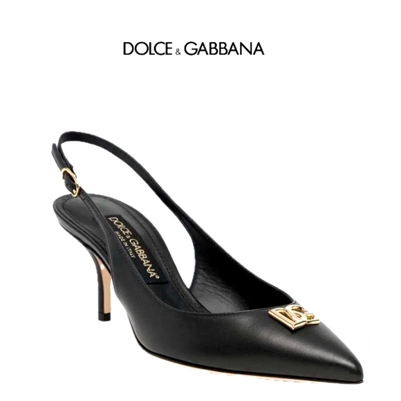 Dolce & Gabbana Leather Slingback Cardinale B60 Nappa Calfskin Blk Pump, Sz 8 - Picture 1 of 16